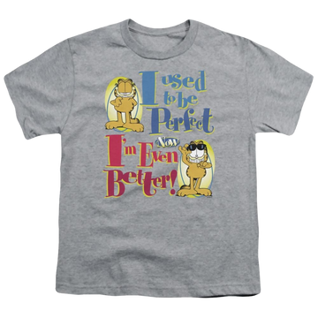 Athletic heather youth t-shirt for ages 8 to 12 with Garfield Even Better graphic