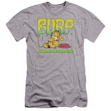 Athletic heather men's premium slim fit t-shirt with Garfield Manners graphic
