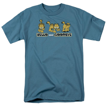 Slate men's regular fit t-shirt with Garfield Hello And Goodbye graphic