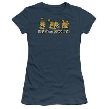 Indigo juniors t-shirt with Garfield Hello And Goodbye graphic