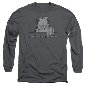 Charcoal men's long sleeve t-shirt with Garfield Good Morning Sunshine graphic