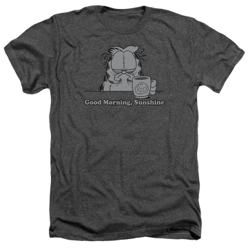 Charcoal men's heather t-shirt with Garfield Good Morning Sunshine graphic