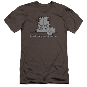 Charcoal men's premium slim fit t-shirt with Garfield Good Morning Sunshine graphic