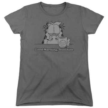 Charcoal women's t-shirt with Garfield Good Morning Sunshine graphic