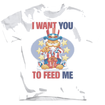 White kid's t-shirt for ages 4 to 7 with Garfield I Want You White graphic