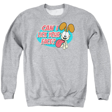 Athletic heather men's crewneck sweatshirt with Garfield Question graphic