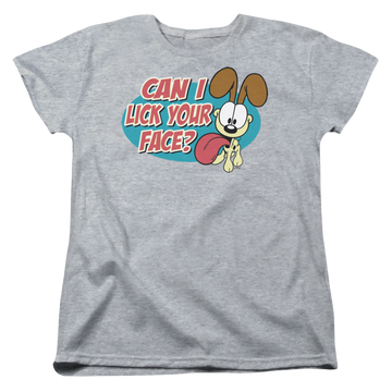 Athletic heather women's t-shirt with Garfield Question graphic