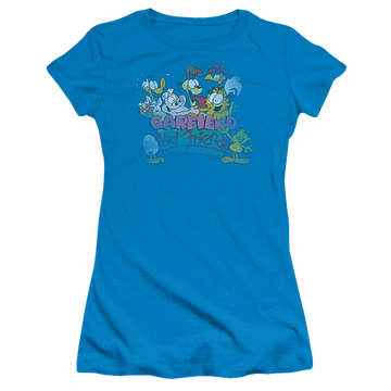 Turquoise juniors t-shirt with Garfield And Friends graphic