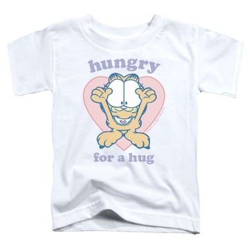 White toddler t-shirt with Garfield Hungry For A Hug graphic