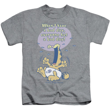 Athletic heather kid's t-shirt for ages 4 to 7 with Garfield Bad Day graphic
