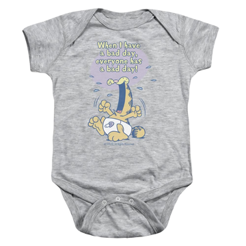 Athletic heather baby bodysuit with Garfield Bad Day graphic