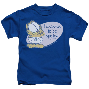 Royal kid's t-shirt for ages 4 to 7 with Garfield Deserve To Be Spoiled graphic