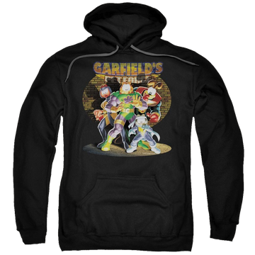 Black pullover hoodie with Garfield Spotlight graphic