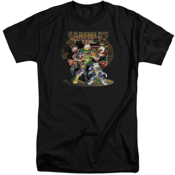 Black men's tall fit t-shirt with Garfield Spotlight graphic