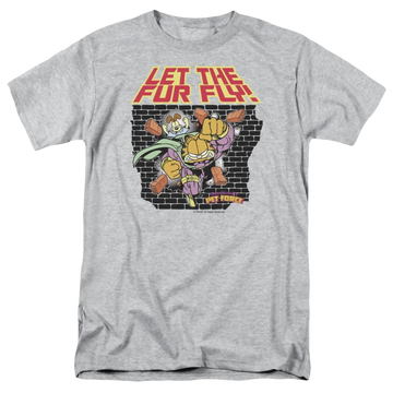 Athletic heather men's regular fit t-shirt with Garfield Let The Fur Fly graphic