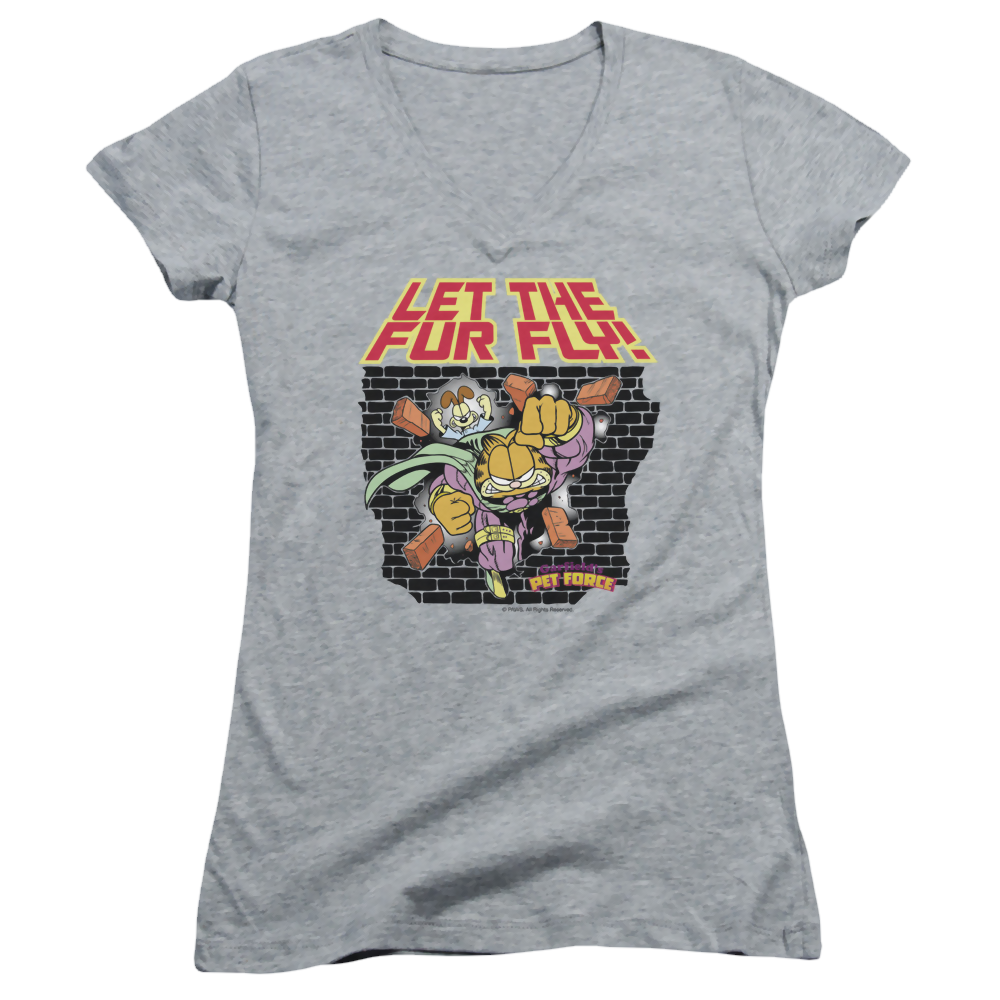 Garfield Let The Fur Fly - Juniors V-Neck T-Shirt Juniors V-Neck T-Shirt Garfield   
