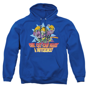 Royal pullover hoodie with Garfield Make A Difference graphic