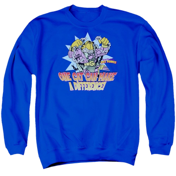 Royal men's crewneck sweatshirt with Garfield Make A Difference graphic