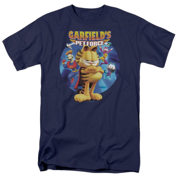 Navy men's regular fit t-shirt with Garfield Dvd Art graphic