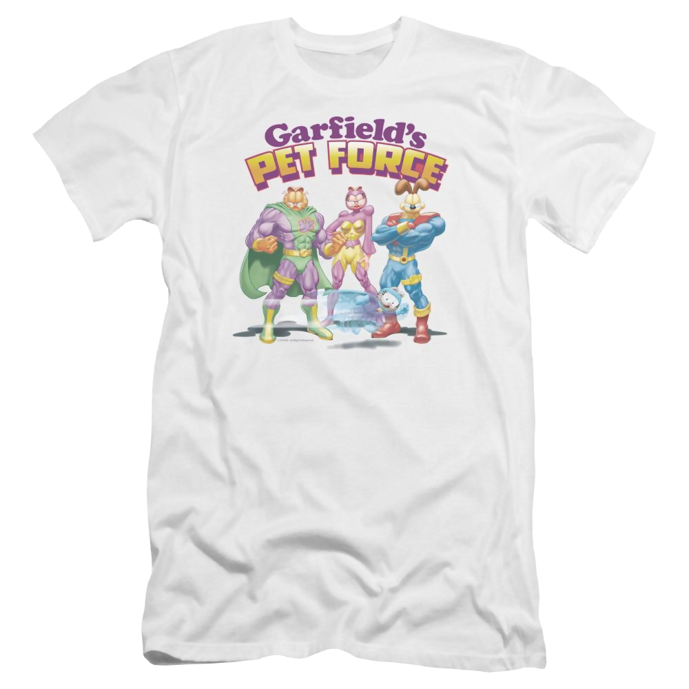 Garfield Heroes Await - Men's Premium Slim Fit T-Shirt Men's Premium Slim Fit T-Shirt Garfield   