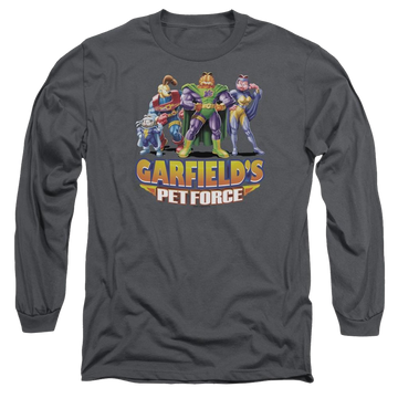 Charcoal men's long sleeve t-shirt with Garfield Beyond graphic
