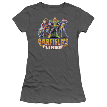 Charcoal juniors t-shirt with Garfield Beyond graphic