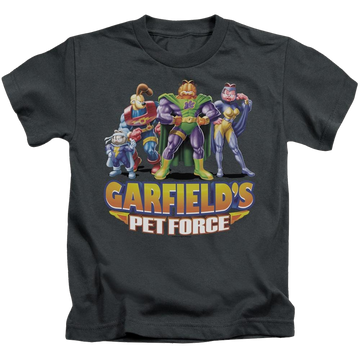 Charcoal kid's t-shirt for ages 4 to 7 with Garfield Beyond graphic