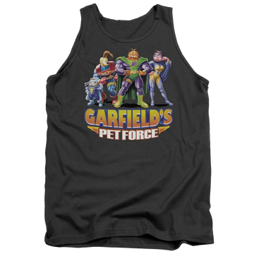 Charcoal men's tank with Garfield Beyond graphic