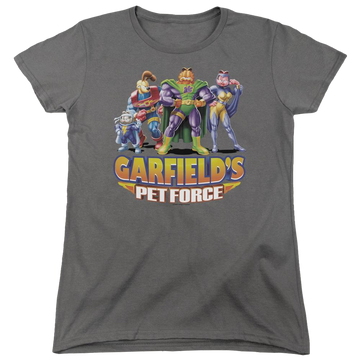 Charcoal women's t-shirt with Garfield Beyond graphic