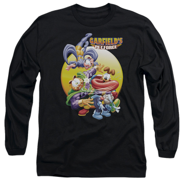 Black men's long sleeve t-shirt with Garfield Tongue Of Doom graphic