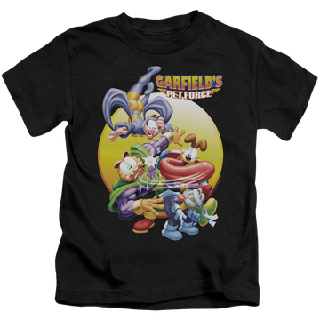 Black kid's t-shirt for ages 4 to 7 with Garfield Tongue Of Doom graphic