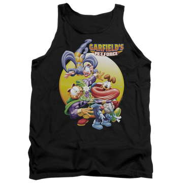Black men's tank with Garfield Tongue Of Doom graphic
