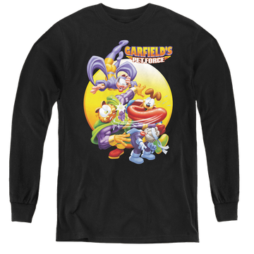 Black youth long sleeve t-shirt with Garfield Tongue Of Doom graphic