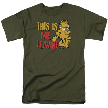 Military green men's regular fit t-shirt with Garfield Leaving graphic