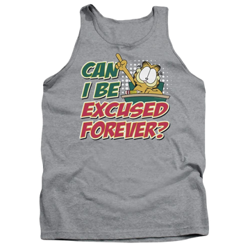 Athletic heather men's tank with Garfield Excused Forever graphic