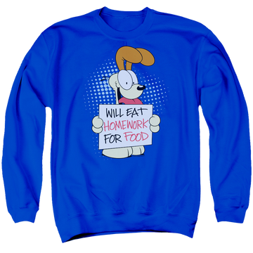 Royal men's crewneck sweatshirt with Garfield Will Eat Homework graphic