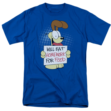 Royal men's regular fit t-shirt with Garfield Will Eat Homework graphic