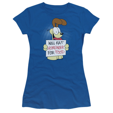 Royal juniors t-shirt with Garfield Will Eat Homework graphic
