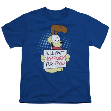 Royal kid's t-shirt for ages 4 to 7 with Garfield Will Eat Homework graphic