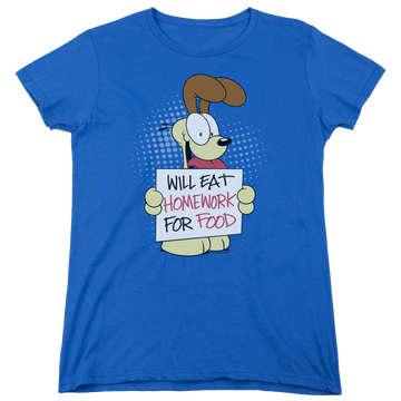 Royal women's t-shirt with Garfield Will Eat Homework graphic