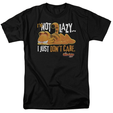 Black men's regular fit t-shirt with Garfield Not Lazy graphic