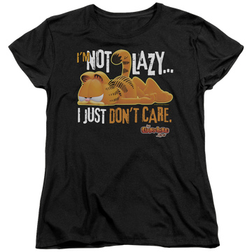 Black women's t-shirt with Garfield Not Lazy graphic