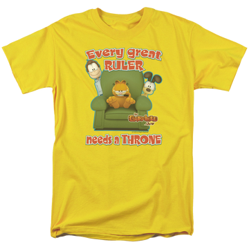 Yellow men's regular fit t-shirt with Garfield Throne graphic