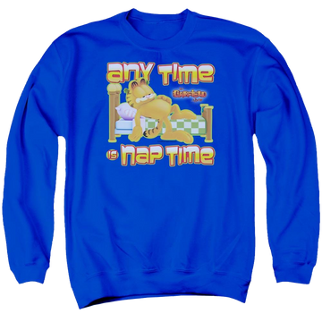 Royal men's crewneck sweatshirt with Garfield Nap Time graphic