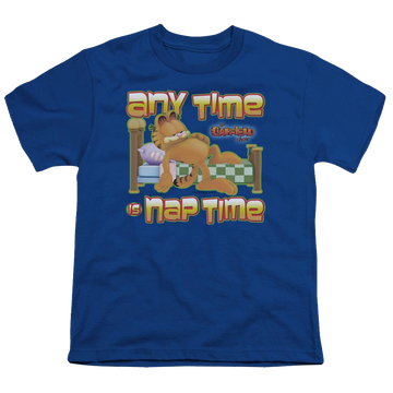 Royal youth t-shirt for ages 8 to 12 with Garfield Nap Time graphic