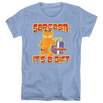 Carolina blue women's t-shirt with Garfield Sarcasm graphic