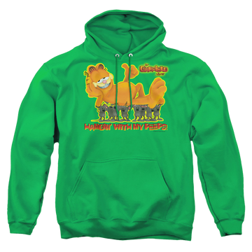 Kelly green pullover hoodie with Garfield My Peeps graphic