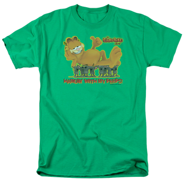 Kelly green men's regular fit t-shirt with Garfield My Peeps graphic