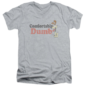 Athletic heather men's v-neck t-shirt with Garfield Comfortably Dumb graphic