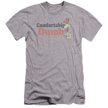 Athletic heather men's premium slim fit t-shirt with Garfield Comfortably Dumb graphic